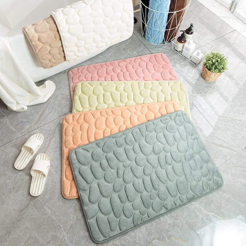 

3D Non Slip Bathroom Mat Cobblestone Embossed Bath Mats Absorbent Doormat Carpet Door Floor Mats Machine Washable Quick Drying