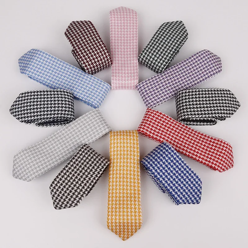 

12-color Korean Knitted Tie Fashion 6CM Long Narrow Style Woollen Necktie New Thousand Birds Lattice Series Men Accessories