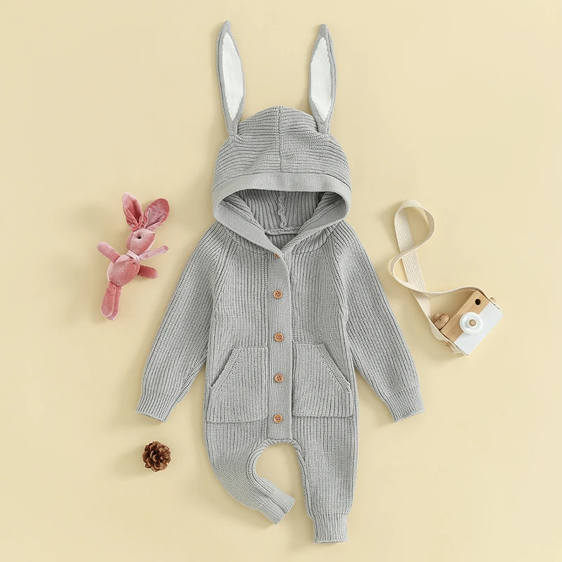Infant Baby Boy Girl Easter Outfit Long Sleeve Ribbed Knitted Bunny Romper Hooded Cute Rabbit Ear Button Jumpsuit
Infant Baby Boy Girl Easter Outfit Long Sleeve Ribbed Knitted Bunny Romper Hooded Cute Rabbit Ear Button Jumpsuit