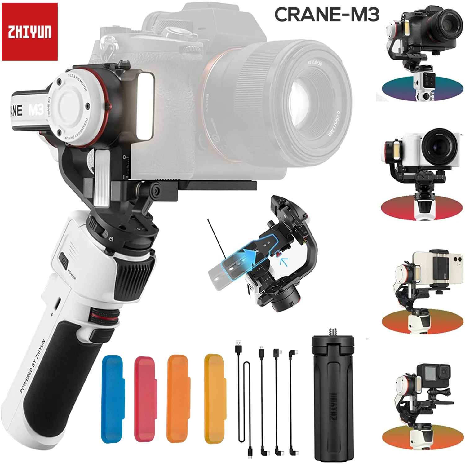 

Zhiyun Crane M3 3-Axis Handheld Gimbal Stabilizer for Mirrorless Cameras Sony A7III A6600 Gopro Hero10/9/8,iPhone 13 12 Pro Max