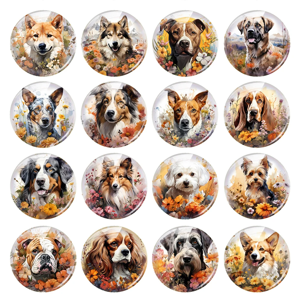 

Стеклянные Подвески-кабошоны ручной работы с изображением цветка милой собаки щенка с плоским основанием для изготовления ювелирных изделий своими руками