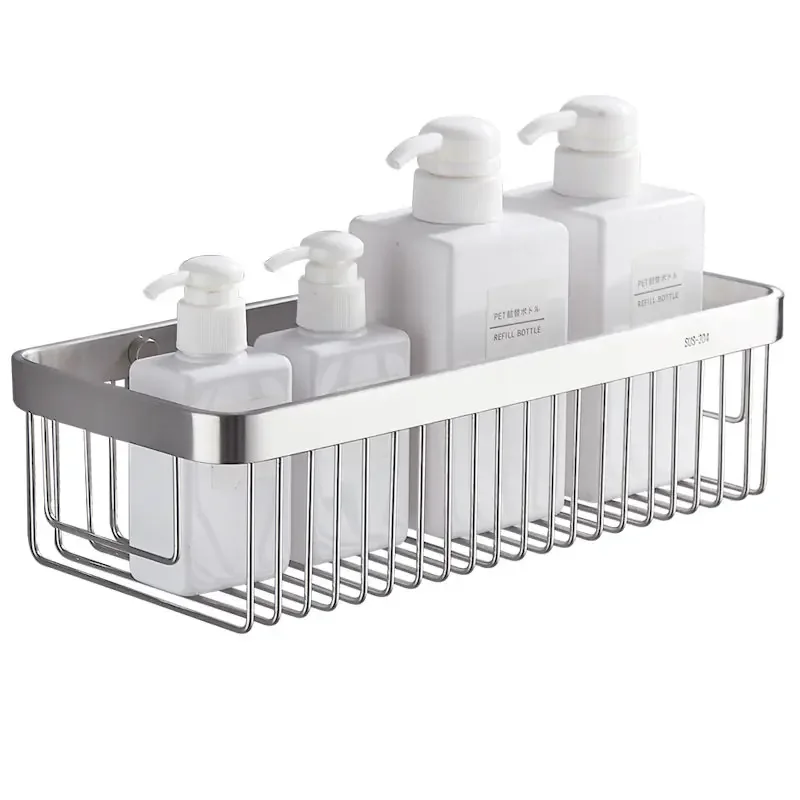 

304 Stainless Steel Bathroom Storage Shelves Single Layer Rectangular Mesh Basket No Punching Wall Mounted Organization Racks