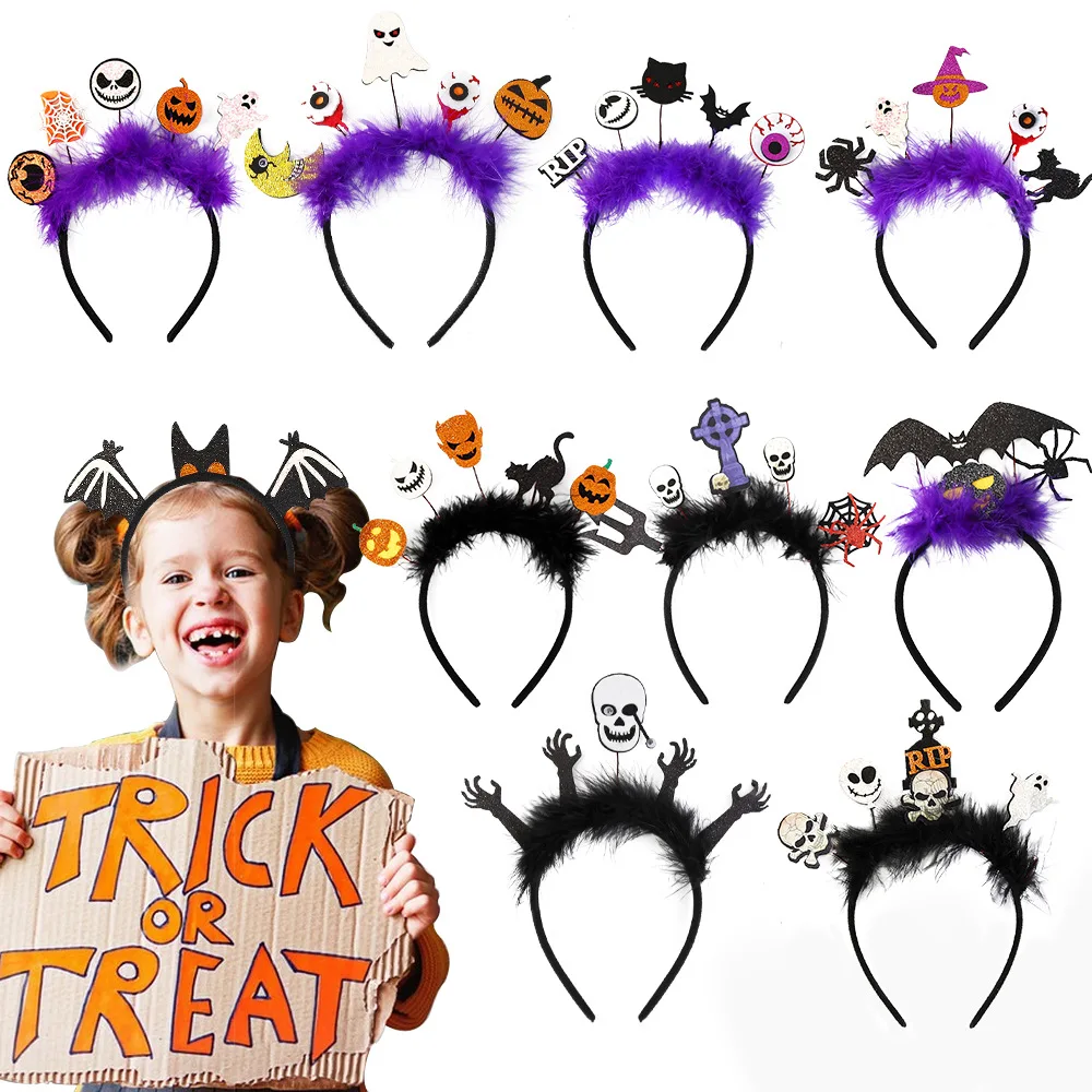

Halloween Headbands Pumpkin Witch Spider Skull Ghost Bat Party Supplies Costume Cosplay Head Boppers with Hat for Kids Decor