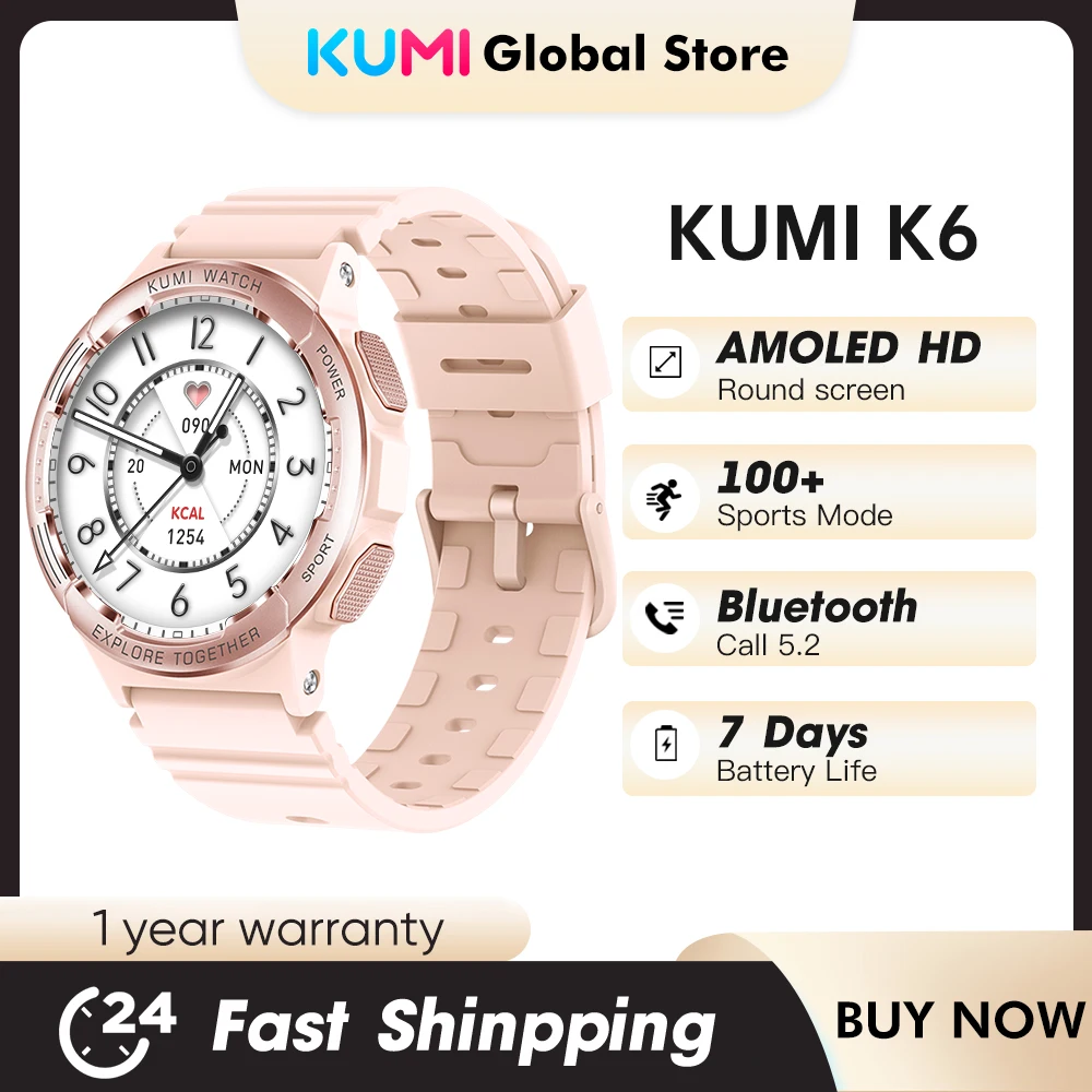 KUMI K6 Smart Watch 1.3 inch Amoled Screen NFC Bluetooth 5.2 100+ Sport Heart Rate Blood Pressure Oxygen Monitor Waterproof IP68
KUMI K6 Smart Watch 1.3 inch Amoled Screen NFC Bluetooth 5.2 100+ Sport Heart Rate Blood Pressure Oxygen Monitor Waterproof IP68