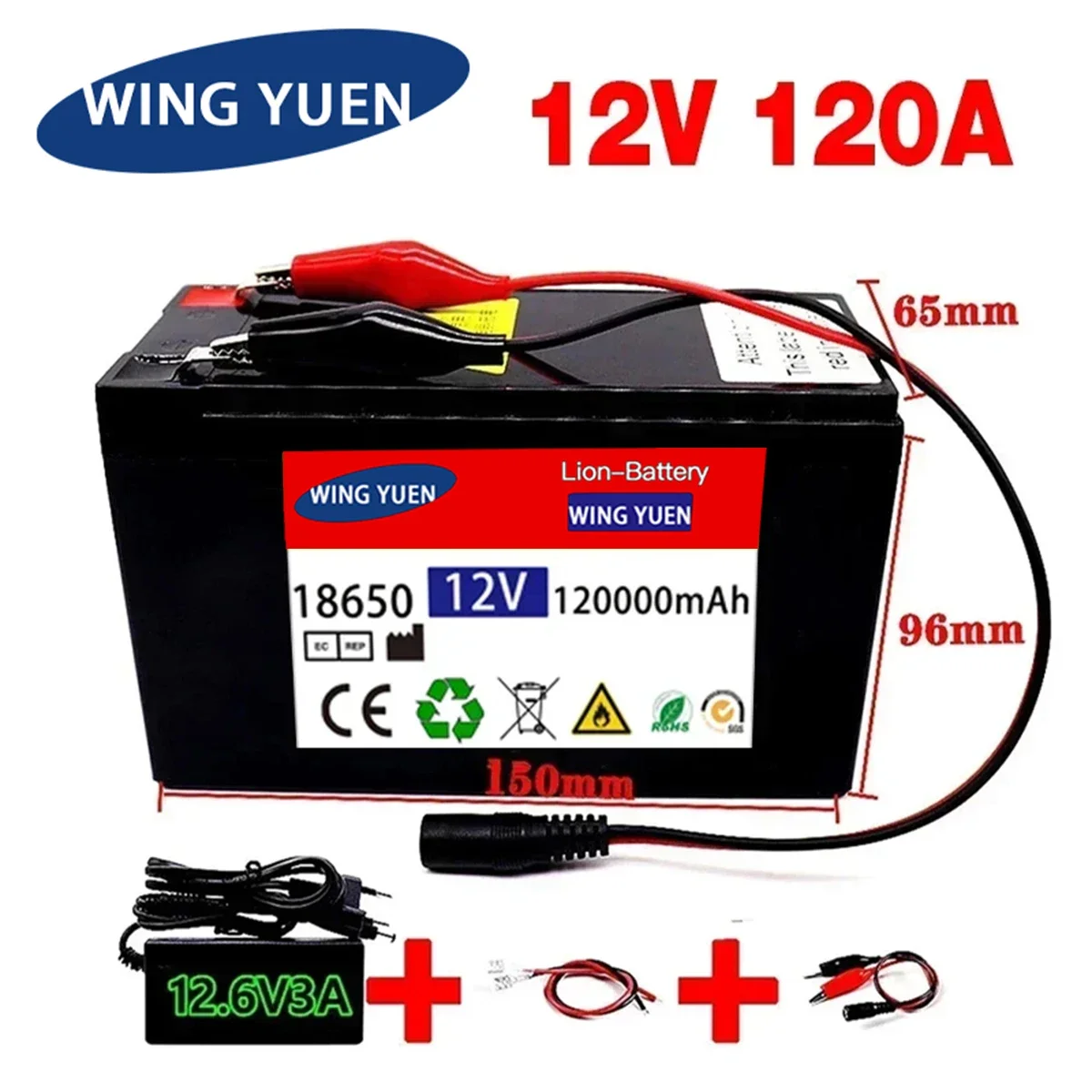 

12v 18650 Li-ion rechargeable battery pack 120Ah 30A battery for solar energy built-in high current BMS electric vehiclebattery