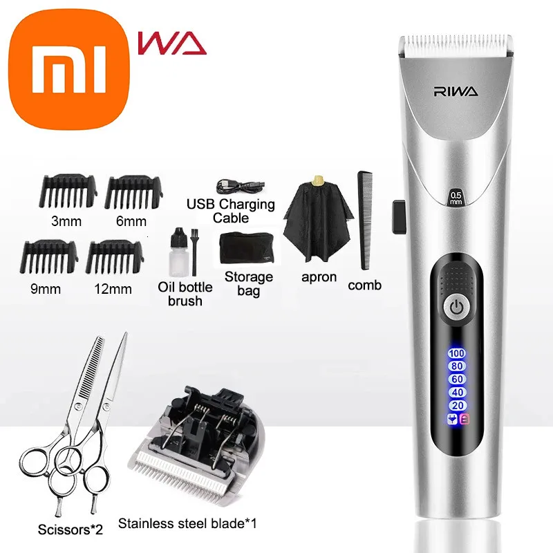 

Youpin RIWA Hair Clipper Professional Electric Trimmer For Men With LED Screen Washable Rechargeable Men Strong Power Steel Head