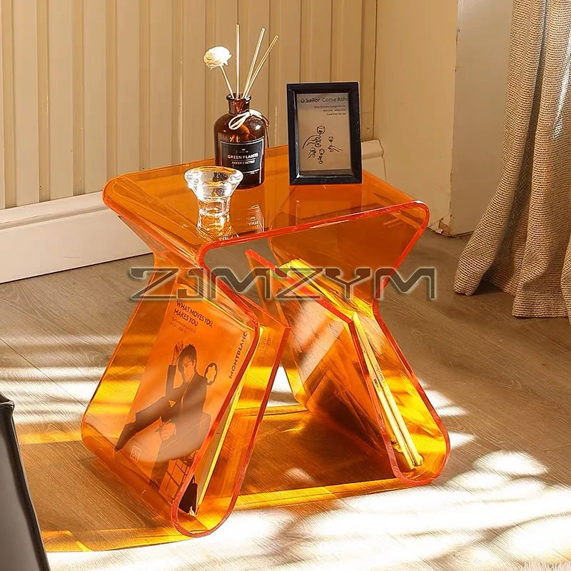 

Акриловый прозрачный прикроватный столик для дивана, домашняя искусственная кожа, роскошный журнальный столик, угловой столик, дизайнерский дом, минималистичный прикроватный маленький столик