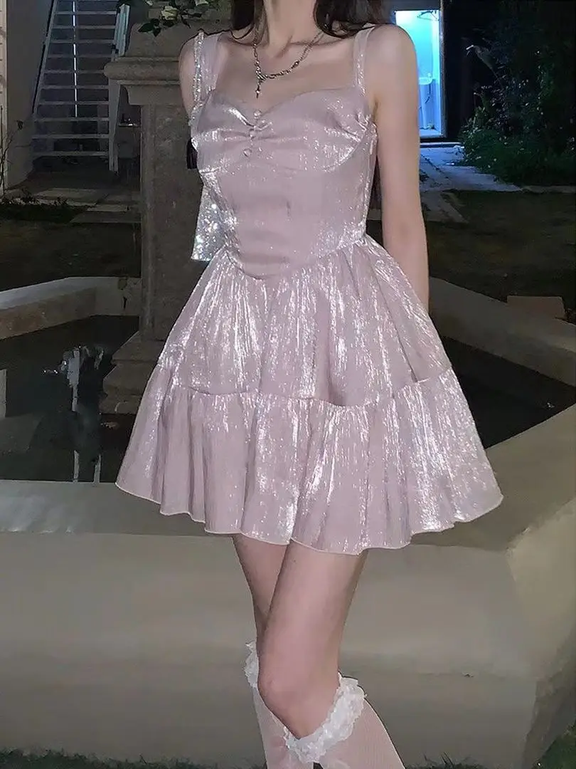 2023 New in Chic Womens Dress Summer Sleeveless Suspenders Princess Short Skirt Sweet Elegance Girl Shiny Birthday Party Dress
2023 New in Chic Womens Dress Summer Sleeveless Suspenders Princess Short Skirt Sweet Elegance Girl Shiny Birthday Party Dress