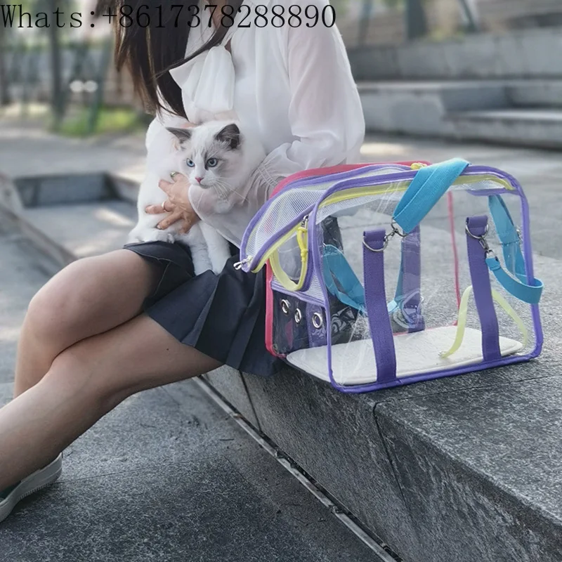 

Outgoing Travel Diagonal Cross Pet Bag Handbag Portable Large Capacity Cat Bag Summer Breathable Transparent Pet Bag