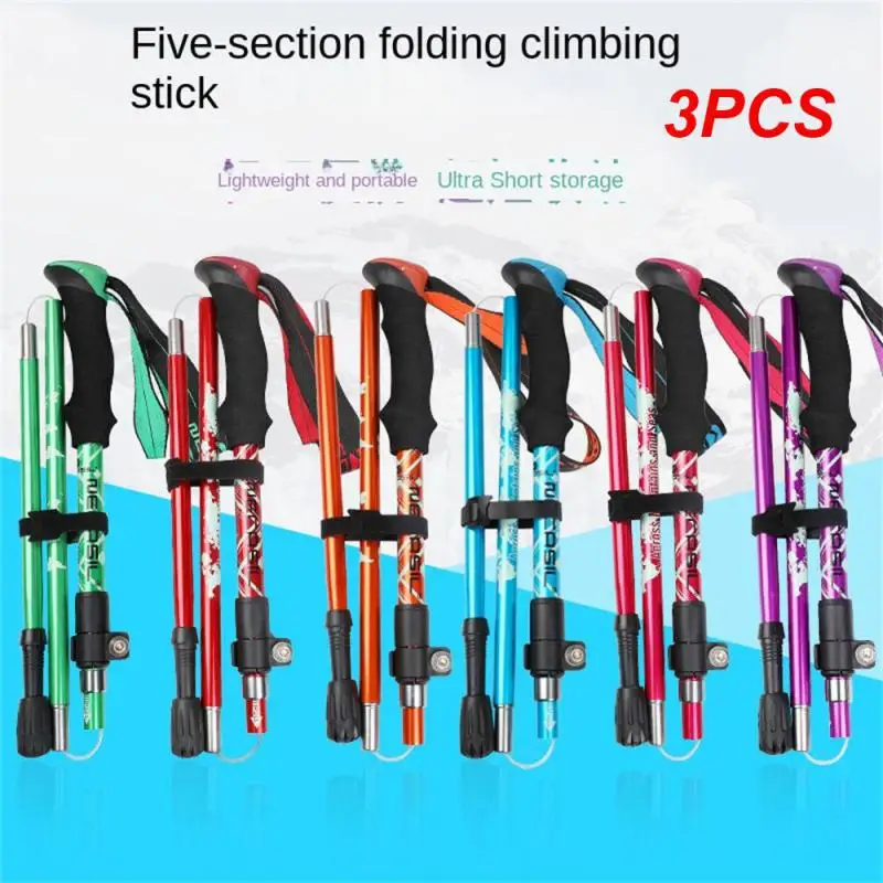 

3PCS 5-Section Portable Outdoor Fold Trekking Pole Walking Hiking Stick Walking Poles Telescopic Club Camping For Nordic Elderly