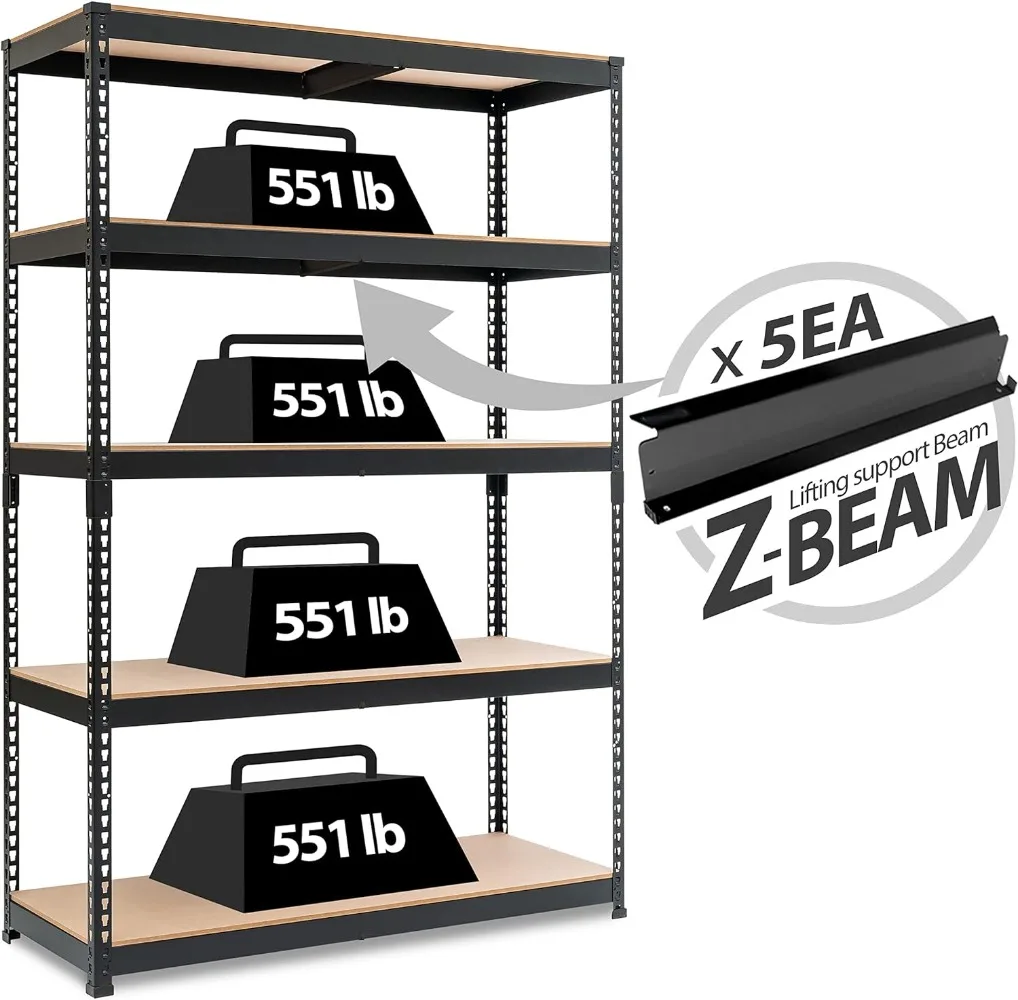 

HOMEDANT Z-beam 5 Tier Laminated Heavy Duty Garage Storage Adjustable Wide Size Metal Shelving Unit Utility Rack Shelves
