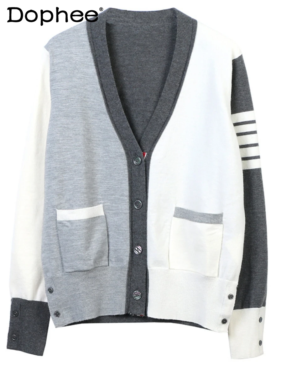 Fall Winter New Contrast Color Striped Sweater Jacket Women Elegant V-neck Loose Double Pocket Long Sleeve Knitted Cardigan Top
Fall Winter New Contrast Color Striped Sweater Jacket Women Elegant V-neck Loose Double Pocket Long Sleeve Knitted Cardigan Top