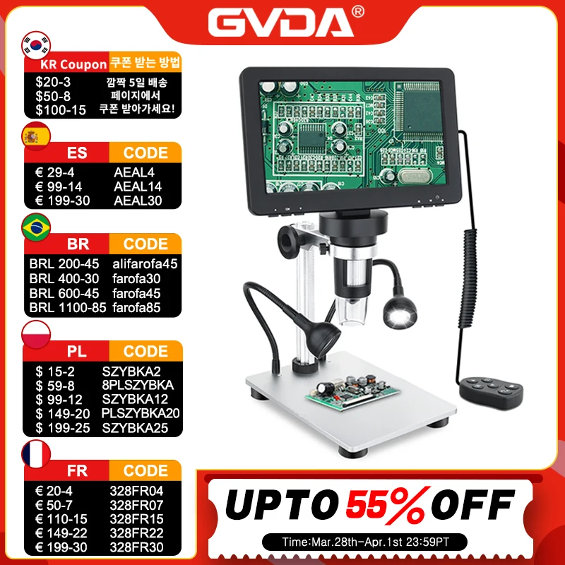 Цифровой микроскоп GVDA 50-1200X электронные видеомикроскопы для пайки увеличитель