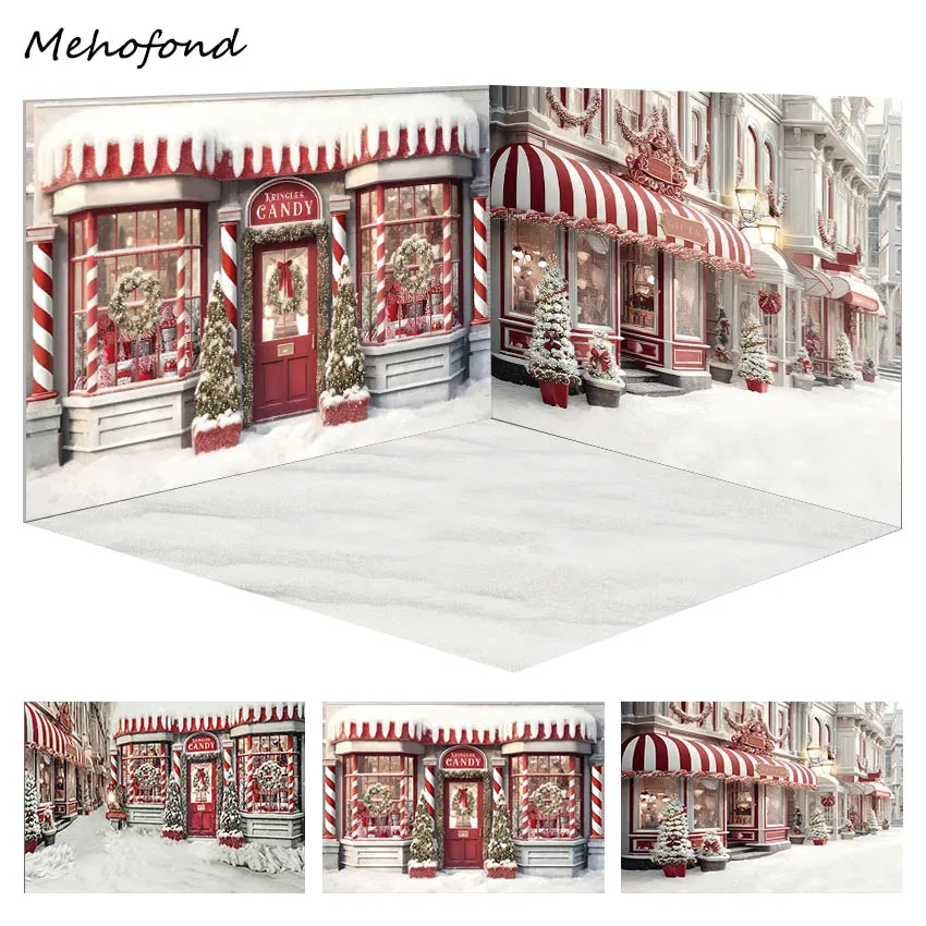 

Новогодний фон Mehofond для фотосъемки с изображением магазина конфет, детский портрет, фон для вечеринки в честь Дня Рождения, снежный фон, декор для рождественской елки, реквизит