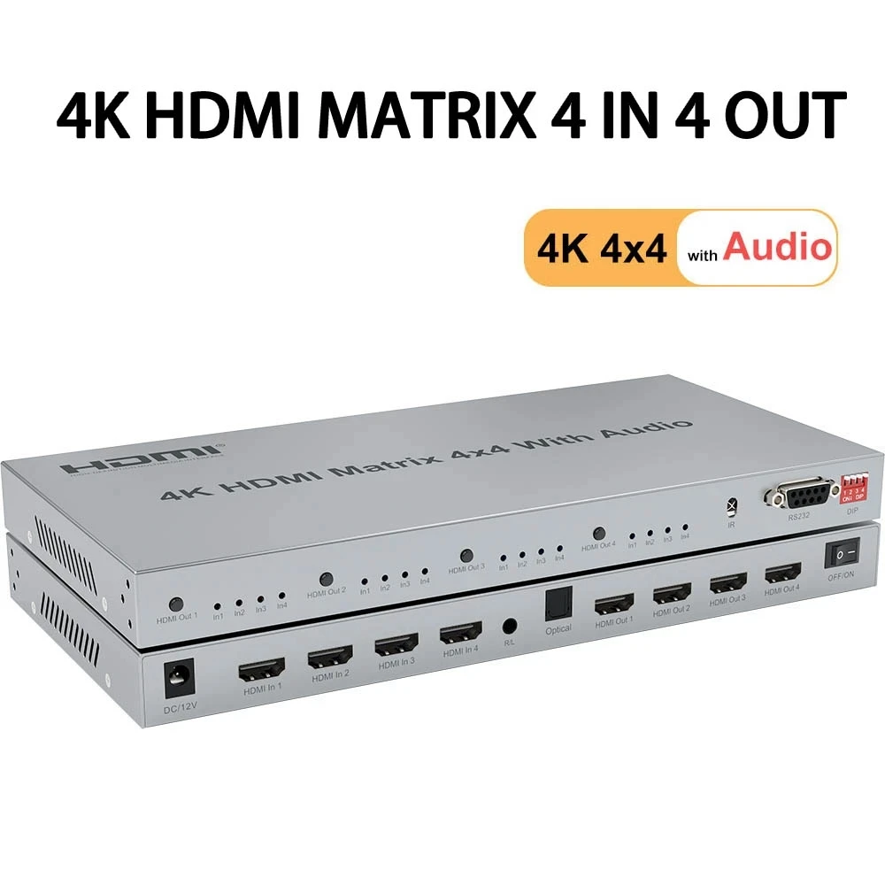4x4 HDMI Matrix with Toslink&Stereo Audio out 4K HDMI Matrix Selector 4 in 4 out HDMI Switch Splitter with EDID Extractor RS232
4x4 HDMI Matrix with Toslink&Stereo Audio out 4K HDMI Matrix Selector 4 in 4 out HDMI Switch Splitter with EDID Extractor RS232