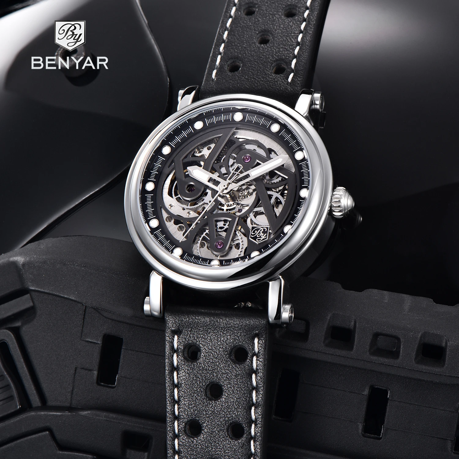 

BENYAR 2023 New Men's Watches Hollow Luxury Mechanical Automatic Watch For Men Sports Waterproof Leather Clock Gift Reloj Hombre