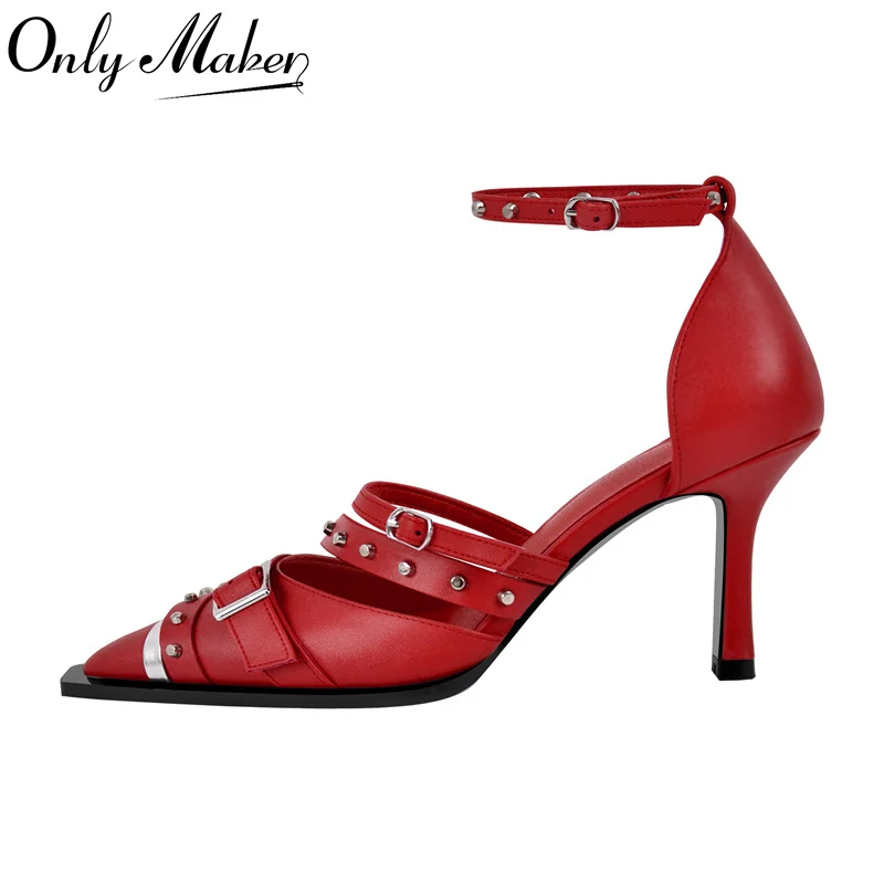 

Женское вечернее платье Onlymaker, красные туфли-лодочки на тонком высоком каблуке с острым носком и ремешком на щиколотке, туфли на шпильке с пряжкой, большие размеры