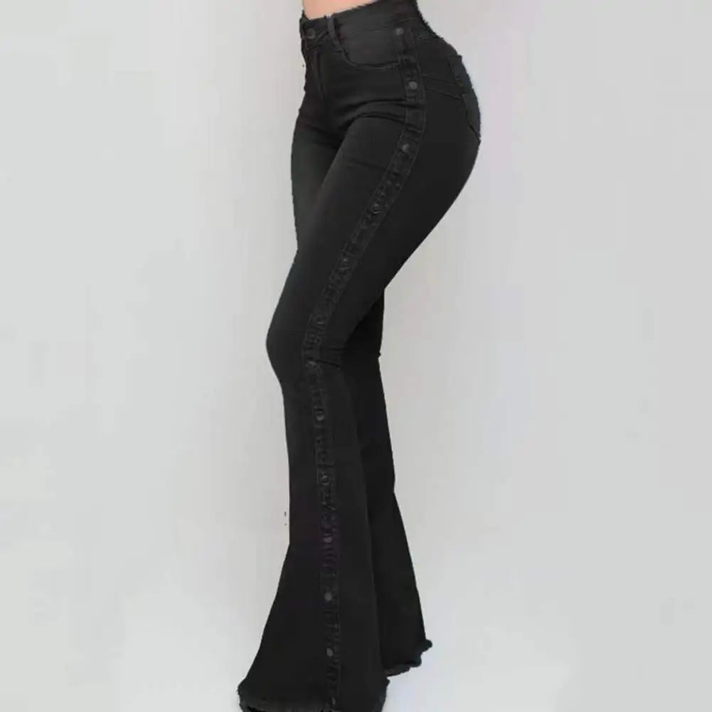 

Skinny Flare Jeans Button Fly Breathable Rivet Decor Wide Leg Flare Denim Pants Floor Length Flared Pants Female Clothing