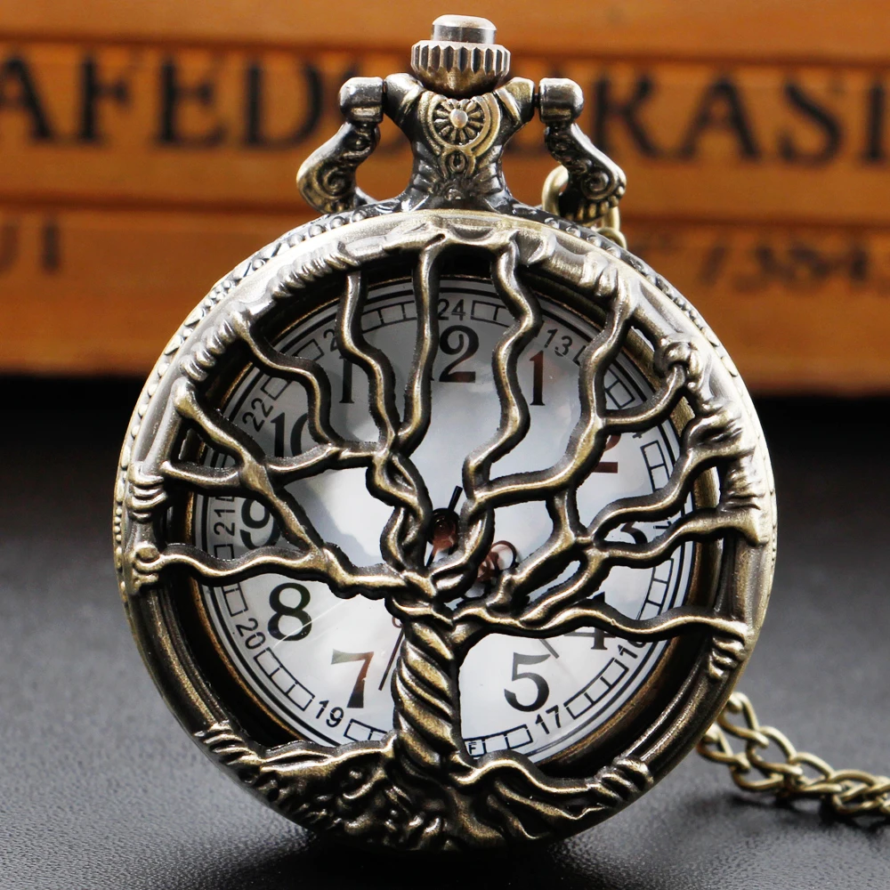 Vintage Exquisite Tree Pattern Hollow Design Quartz Pocket Watch Necklace Pendant Gifts For Man with Fob Chain
Vintage Exquisite Tree Pattern Hollow Design Quartz Pocket Watch Necklace Pendant Gifts For Man with Fob Chain