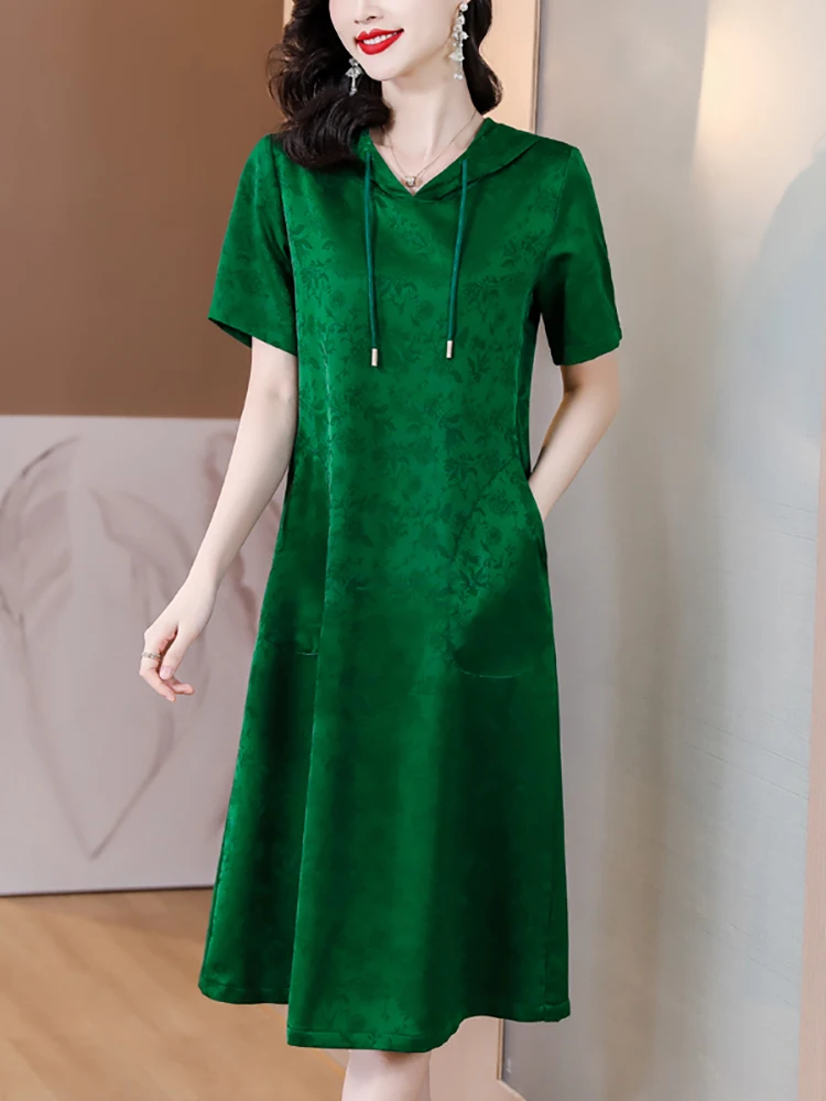 Women Green Jacquard Silk Hooded Dress Summer New Short Sleeve Elegant Luxury Evening Dress 2023 Korean Vintage Festival Dresses
Women Green Jacquard Silk Hooded Dress Summer New Short Sleeve Elegant Luxury Evening Dress 2023 Korean Vintage Festival Dresses