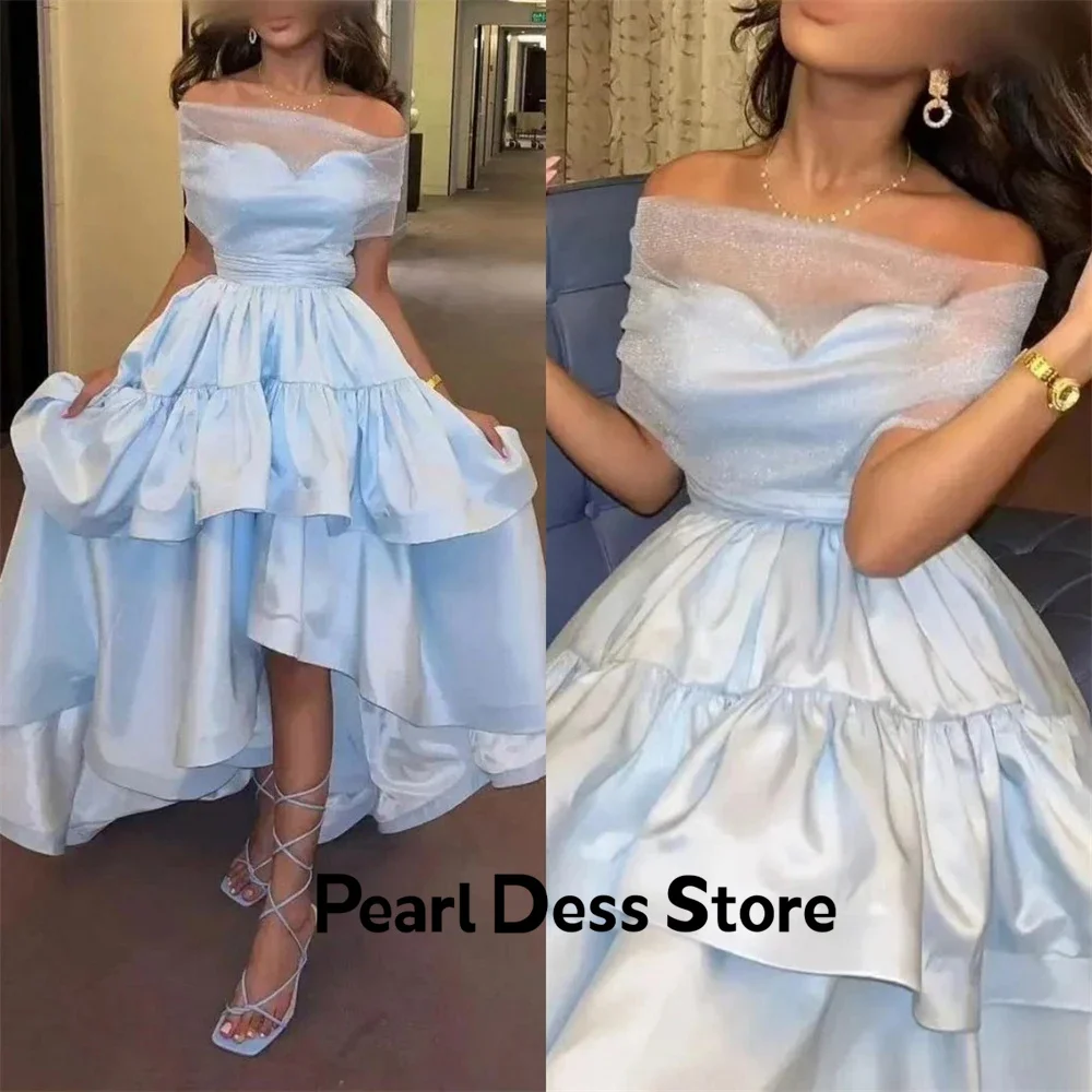 2023 Sky Blue Satin Off Shoulder Layered Robe De Fiesta Formal Women's Dress Customized Saudi Arabia Robe De Soiree
2023 Sky Blue Satin Off Shoulder Layered Robe De Fiesta Formal Women's Dress Customized Saudi Arabia Robe De Soiree
