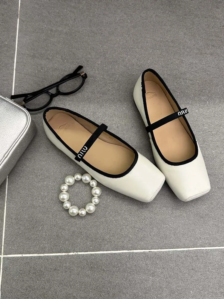 Women Ballet Flats Fashion Square Toe Pumps Female Mary Jane Shoes Soft Leather Slip-on Casual Shoes Office Lady Work Thin Shoes S6fbdeb5be04e44cf80cb4ee75e2af0013