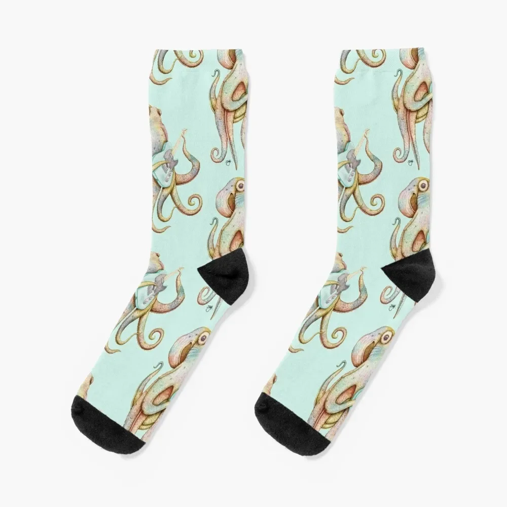 

POLAH - the axe wielding Octopus (on Aqua) Socks Running summer cool Women's Socks Men's