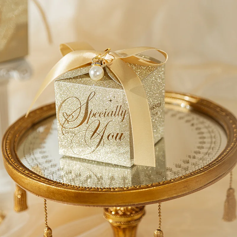 

5PCS Wedding Favor Box and Bags Champagne Gold Chocolate Candy Box For Wedding Baby Shower Birthday Guests Favors Event Party