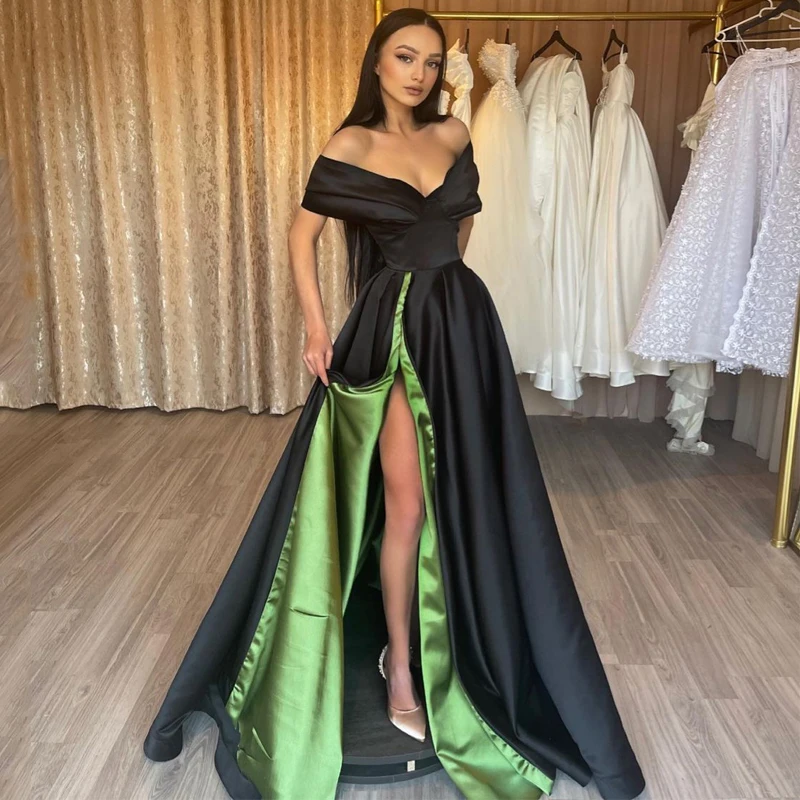 Simple V-Neck Off Shoulder Short Sleeve Slit Pleat Satin Zipper Floor Length Prom Gown A-Line Evening Dress Vestidos De Noche
Simple V-Neck Off Shoulder Short Sleeve Slit Pleat Satin Zipper Floor Length Prom Gown A-Line Evening Dress Vestidos De Noche