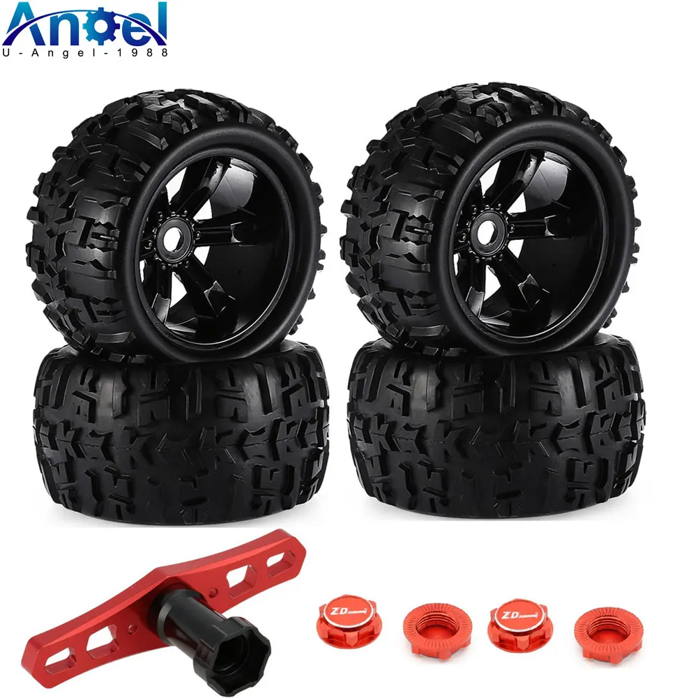 

4pcs/pack 1/8 Scale 17mm Hex RC Truck Tires and Wheels Set Glued for Traxxas Maxx Tmaxx E-Revo Revo 3.3, JLB Cheetah Monster