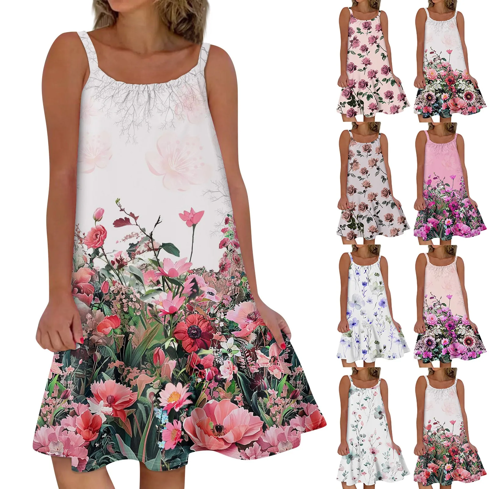 

Women's Fashion Summer Beach Casual Print Sleeveless Cute Sling Dress vestido feminino vestidos para mujer платье женское 원피스