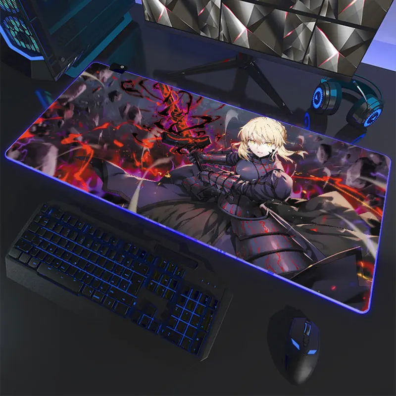 

Fate Stay Night RGB Mouse Pad Saber Rin Archer Alter Joan of Arc Led Glow Mousepad Anime Computer Laptop Gamer Pad Desk Mat XXL