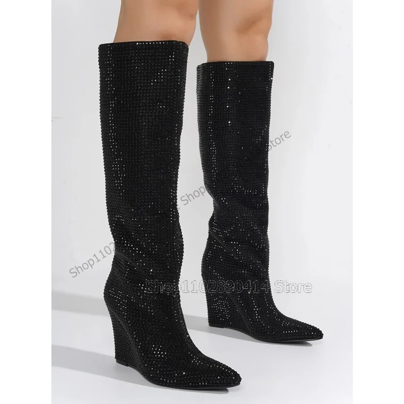 Black Silver Rhinestone Decor Pointed Toe Boots Knee High Women Shoes Wedges Heels Sexy Fashion Runway 2023 Zapatos Para Mujere
Black Silver Rhinestone Decor Pointed Toe Boots Knee High Women Shoes Wedges Heels Sexy Fashion Runway 2023 Zapatos Para Mujere