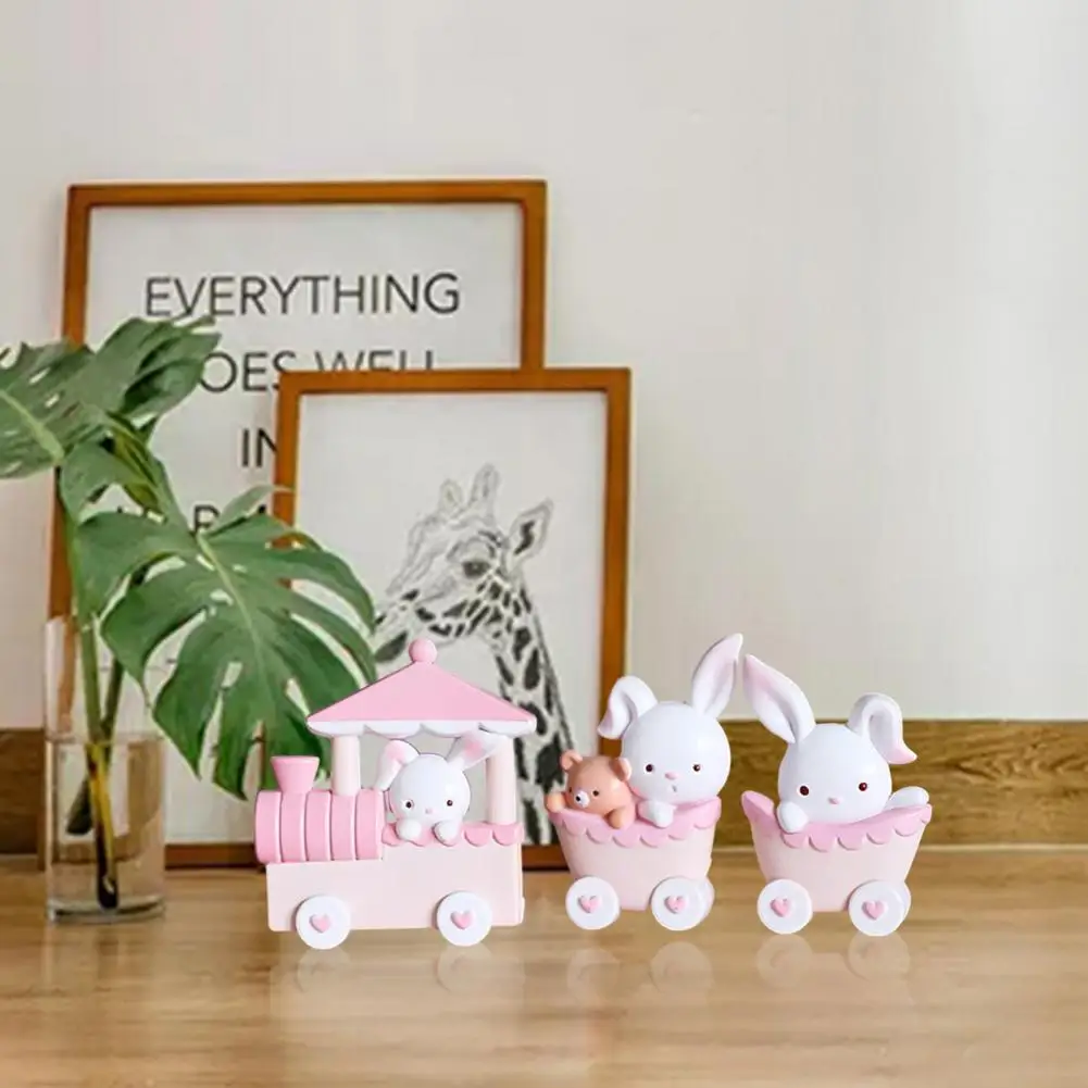 

Cartoon Bunny Figurine Easter Bunny Train Figurines Pink Rabbit Ornament Spring Holiday Decoration Miniature Bunny Decoration