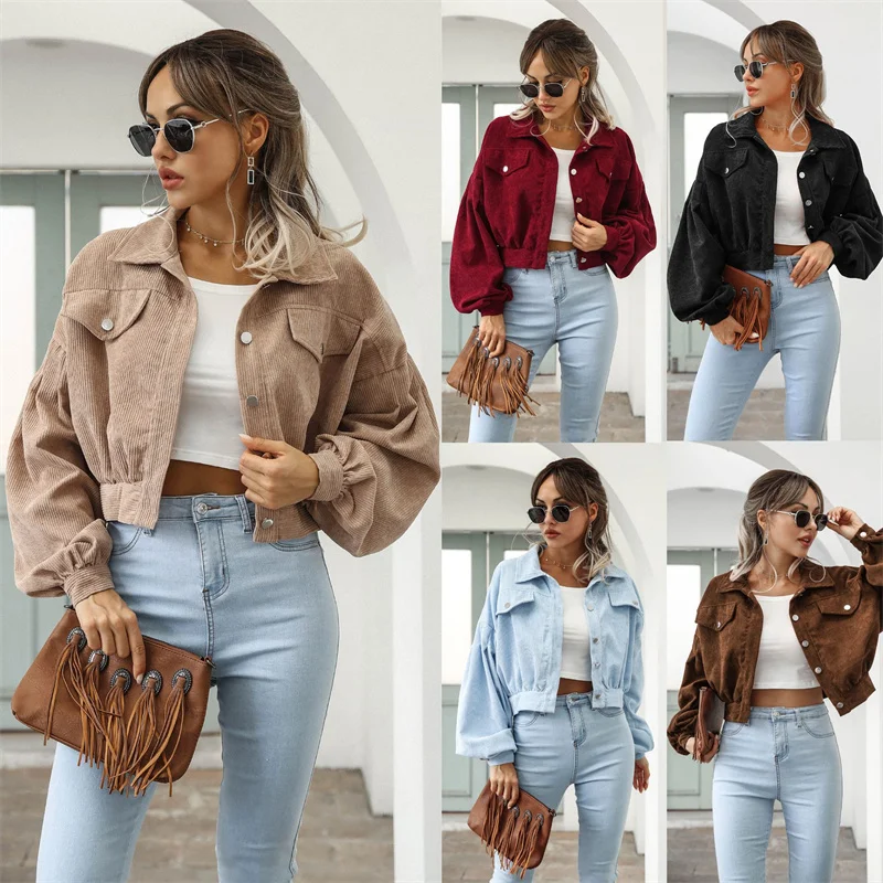 2023 Streetwear Corduroy Short Jacket Women Loose Tops Spring Autumn Lantern-Sleeve High-waist Coat Lady Khaki Casual Outerwear
2023 Streetwear Corduroy Short Jacket Women Loose Tops Spring Autumn Lantern-Sleeve High-waist Coat Lady Khaki Casual Outerwear
