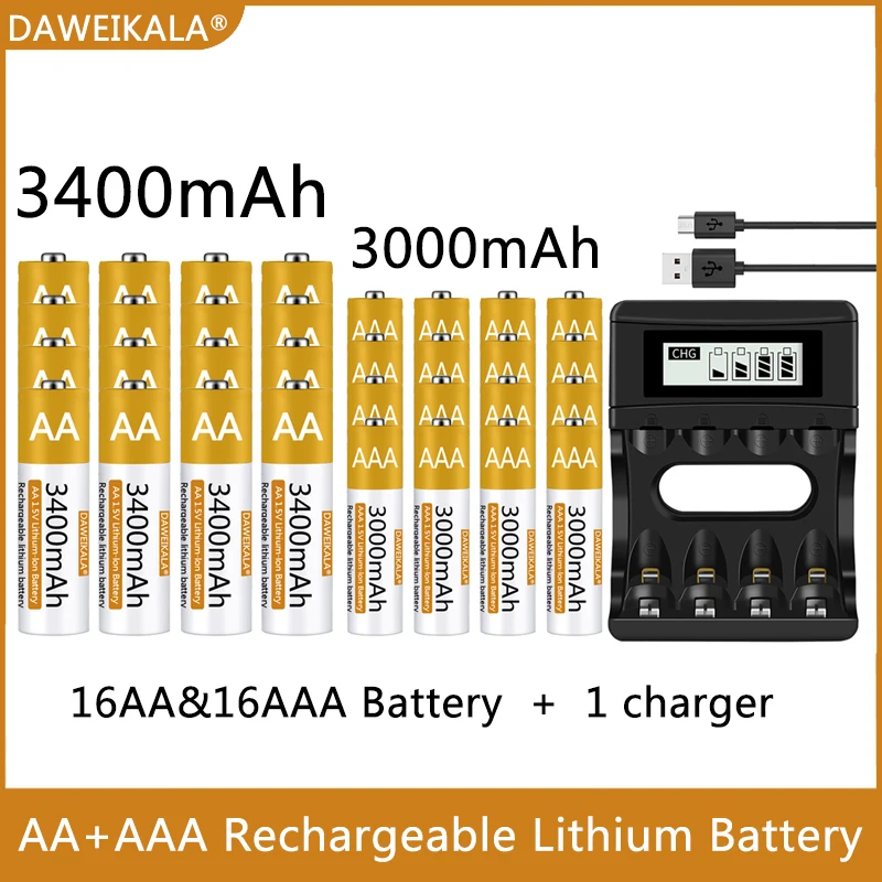100% Original AA/AAA Battery 1.5V Rechargeable Polymer Lithium-ion Battery 1.5V AA/AAA Battery with USB charger
100% Original AA/AAA Battery 1.5V Rechargeable Polymer Lithium-ion Battery 1.5V AA/AAA Battery with USB charger