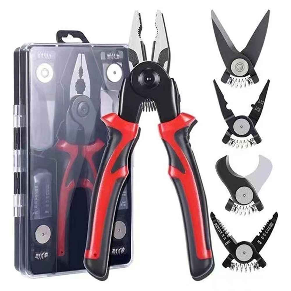 

5 In 1 Combination Interchangeable Pliers Kit, Wire Stripper, Wire Crimper(22-10AWG), Linesman Pliers, Wire Cutter, Tin Snips