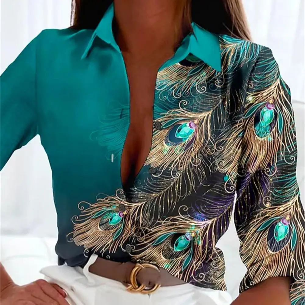 Lapel Collar Shirt Feather Print Single Breasted Shirt Women's Gemstone Lapel Top for Streetwear for Spring Autumn Fashion Faux
Lapel Collar Shirt Feather Print Single Breasted Shirt Women's Gemstone Lapel Top for Streetwear for Spring Autumn Fashion Faux