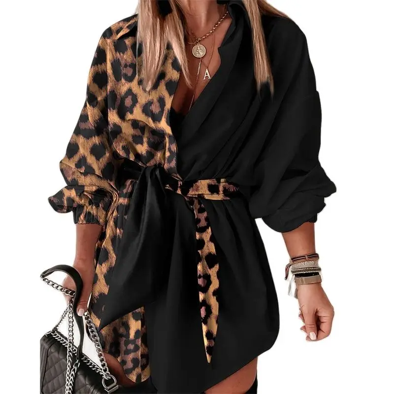 Women Elegant Leopard Print Lantern Sleeve Dress Female OL Work Office Leisure Basic Dress Long Sleeve Belted Shirt Dress
Women Elegant Leopard Print Lantern Sleeve Dress Female OL Work Office Leisure Basic Dress Long Sleeve Belted Shirt Dress