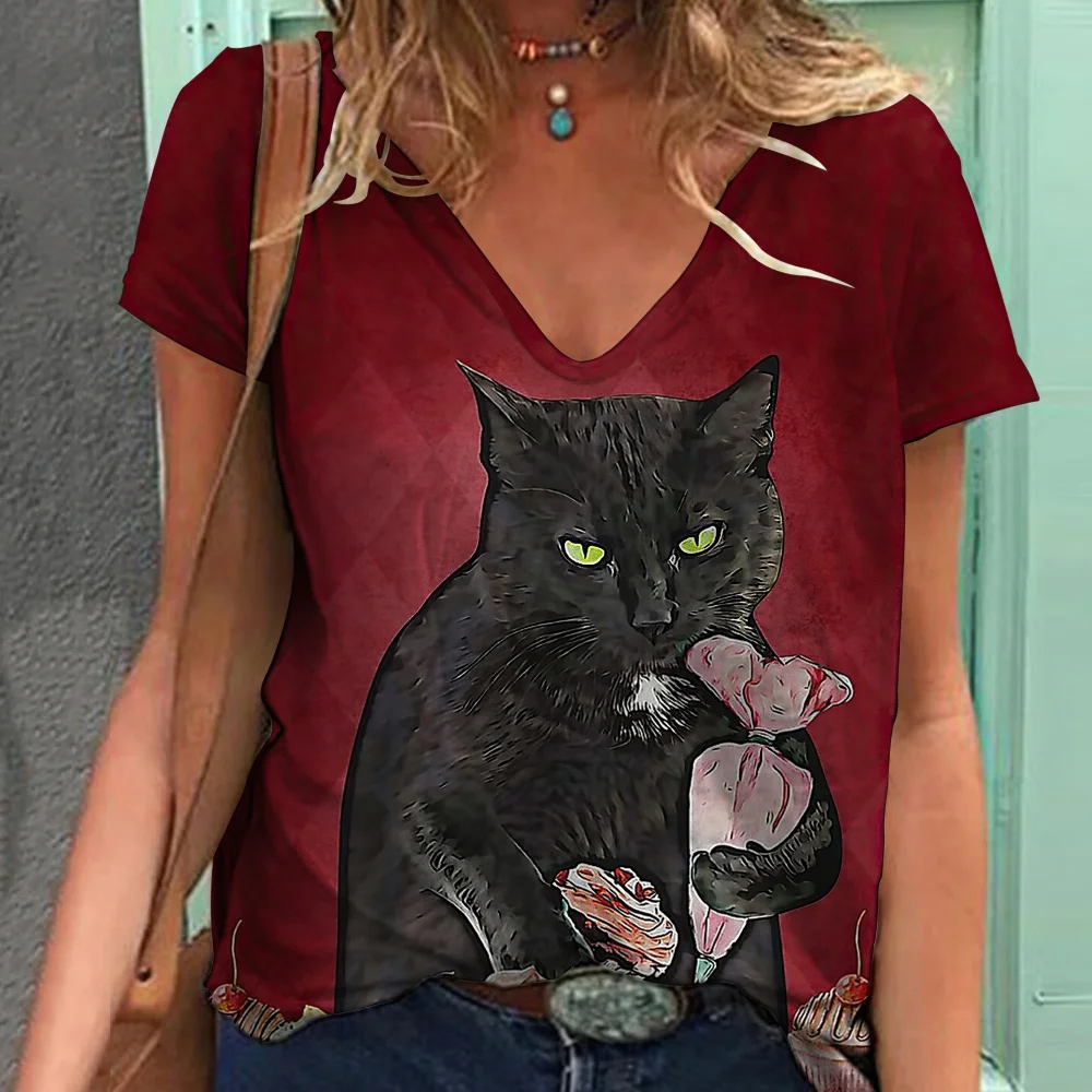 2024 Summer Cat Printing Women V-Neck T-Shirts Casual Pullover Loose Short Sleeves Oversized Tee Shirt Female Fashion Clothing
2024 Summer Cat Printing Women V-Neck T-Shirts Casual Pullover Loose Short Sleeves Oversized Tee Shirt Female Fashion Clothing