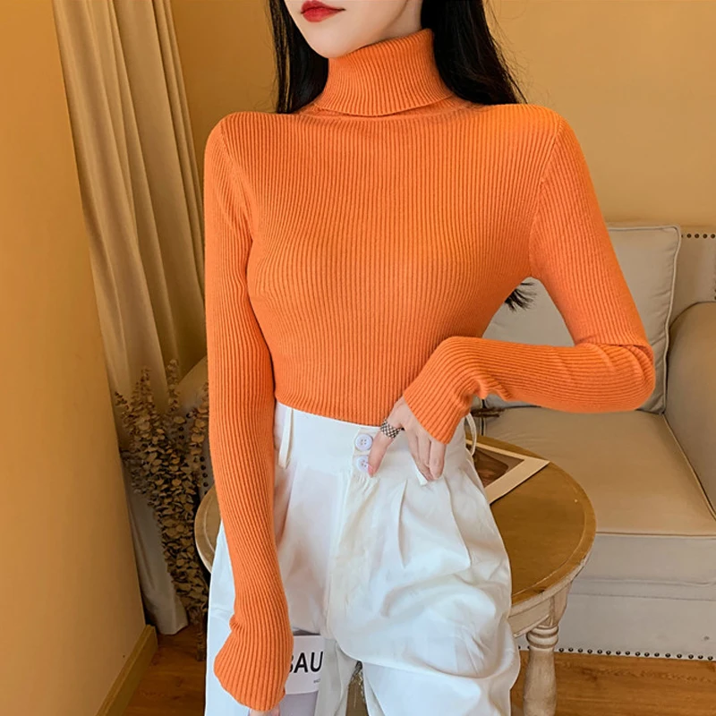 

55% OFF 2023 Autumn Women Long sleeve Knitted foldover Turtleneck Ribbed Pull Sweater Soft Warm Femme Jumper Pullover Clothes