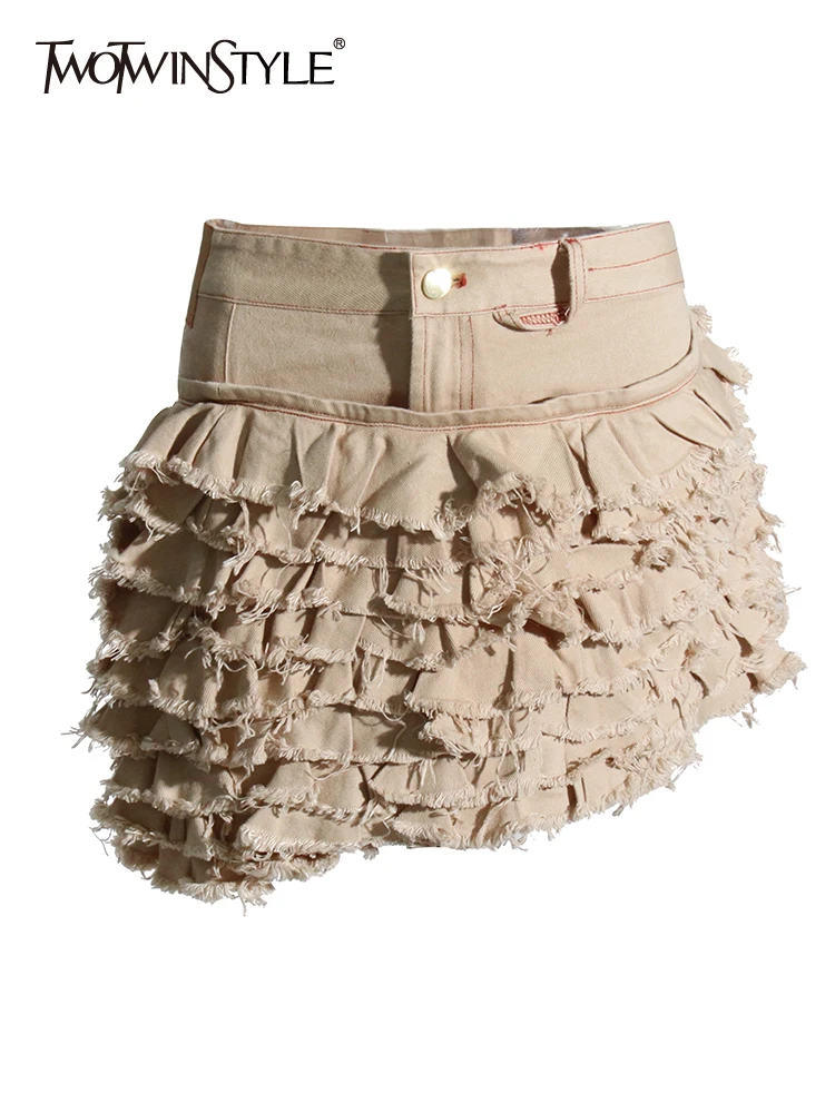 TWOTWINSTYLE Ruffles A Line Skirts For Women High Waist Patchwork Button Asymmetrical Mini Skirt Female Fashion Clothing 2023
TWOTWINSTYLE Ruffles A Line Skirts For Women High Waist Patchwork Button Asymmetrical Mini Skirt Female Fashion Clothing 2023
