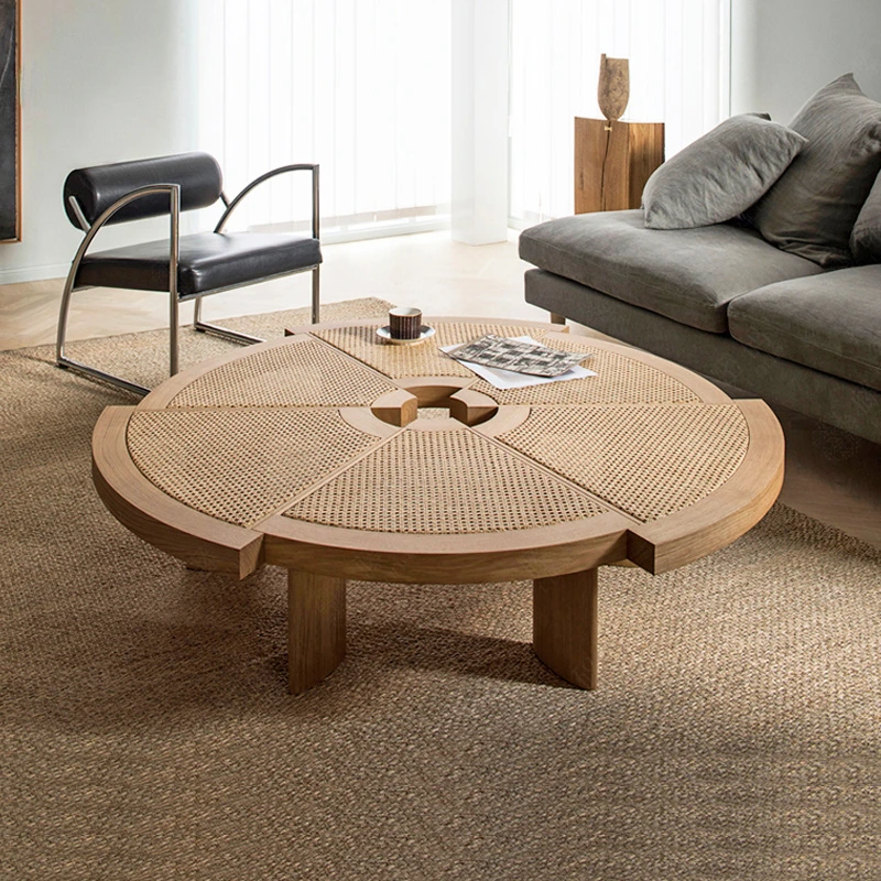 Japanese log tea table round solid wood gear shaped light luxury household tea table living room minimalist rattan weaving
Japanese log tea table round solid wood gear shaped light luxury household tea table living room minimalist rattan weaving