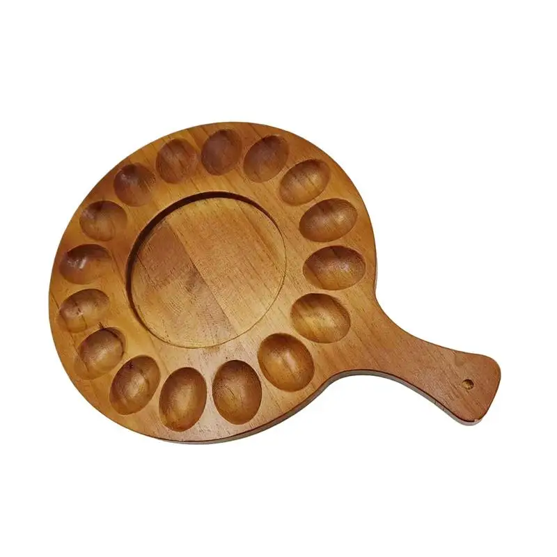 

Deviled Egg Tray Wood Round Platter with Handle 16 Holes Serving Tray Container Reversible Charcuterie Board Egg Plate kitchen