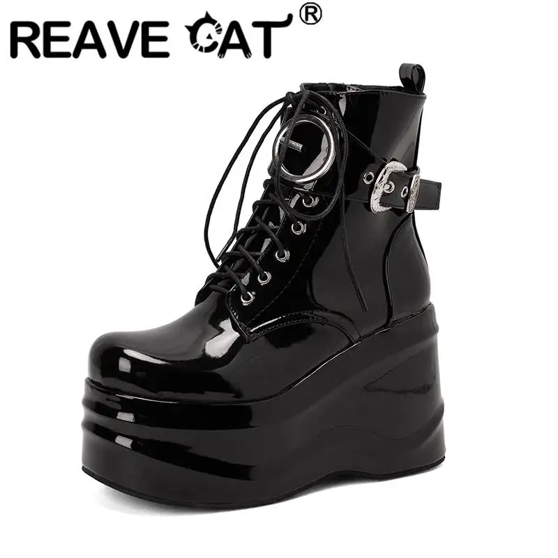 REAVE CAT 2022 Women's Boots Round Toe Wedges 11cm Platform 6cm Zipper Lace-up Metal Decoration Big Size 35-44 Cool Party Shoes
REAVE CAT 2022 Women's Boots Round Toe Wedges 11cm Platform 6cm Zipper Lace-up Metal Decoration Big Size 35-44 Cool Party Shoes