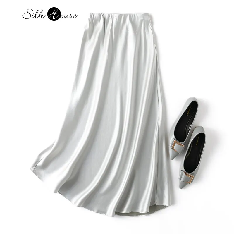 

Heavyweight Thickened Silk Plain Crepe Satin Silver Grey Mulberry Silk Medium Length Wrapped Hip Fishtail Skirt