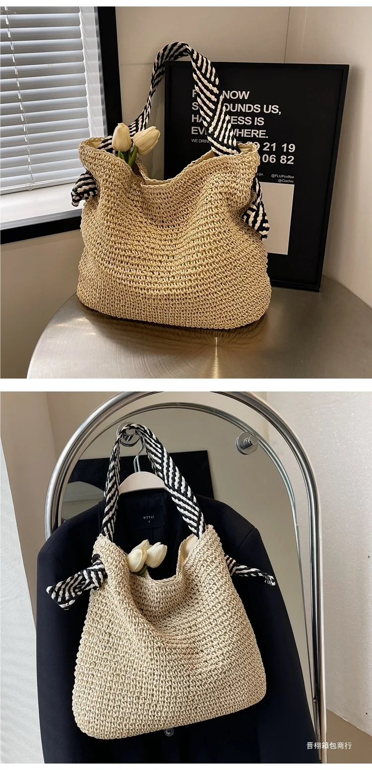 Large Woven Straw Beach Bag - Spacious Summer Travel Shoulder Tote 10 S6fd9df7b5ef84f2c807b5e4cad75bfedl