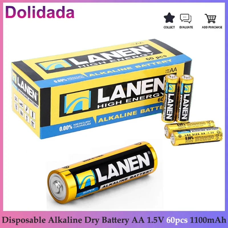 

AA 1.5V 60pcs 1100mAh Disposable Alkaline Dry Battery Suitable for Body Temperature Gun Fingerprint Lock Toy Electric Toothbrush