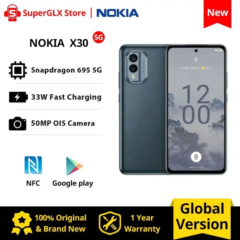 

Original Global Version Nokia X30 5G Snapdragon 695 8GB 256GB eSIM NFC 50MP OIS Camera 6.43" FHD+ AMOLED Display Android 12