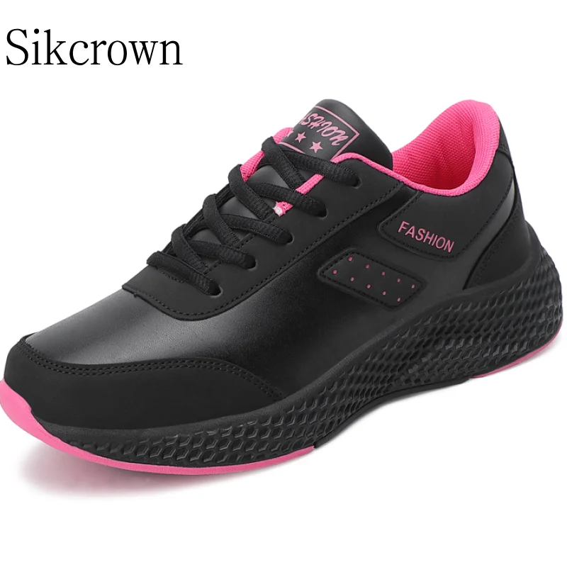 

Black Leather Sneakers for Women Sports Offers Platform Running Shoes Waterproof Outdoor Lightweight Girls Comfortable Athletic